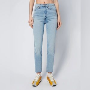 The Caro Jean sun bleached indigo raw hem ankle crop denim